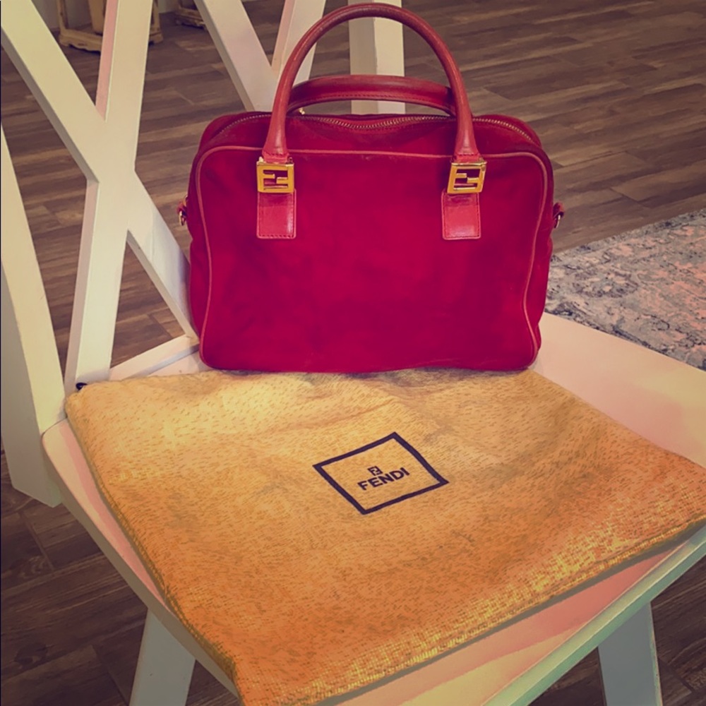 Beautiful Fendi red suede handbag